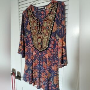 Soft Surroundings Embroidered Embellished Rayon Floral Tunic India Medium